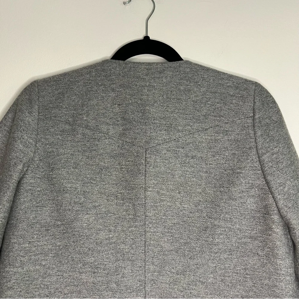 Theory Womens Gray Wool Blend Collarless 3/4 Sleeve Snap Front Jacket‎ Size P